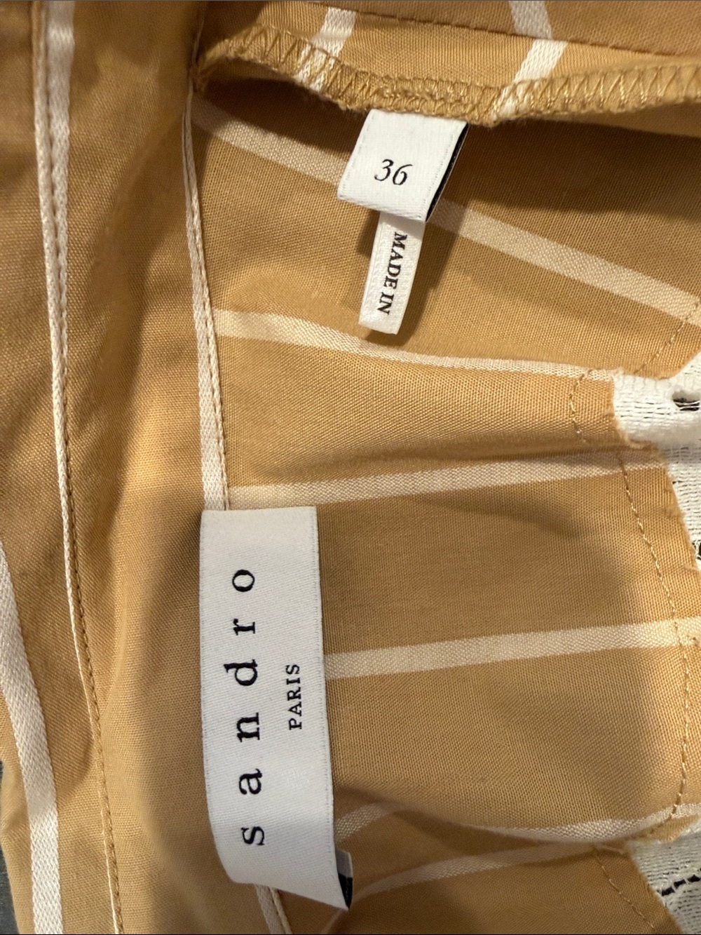 Sandro Camel and White Striped Midi Shirt Dress - Picture 3 of 5